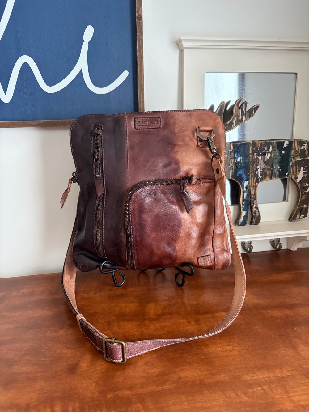 Bed Stu Aiken Leather Crossbody Bag - Cold Brew Dip Dyed